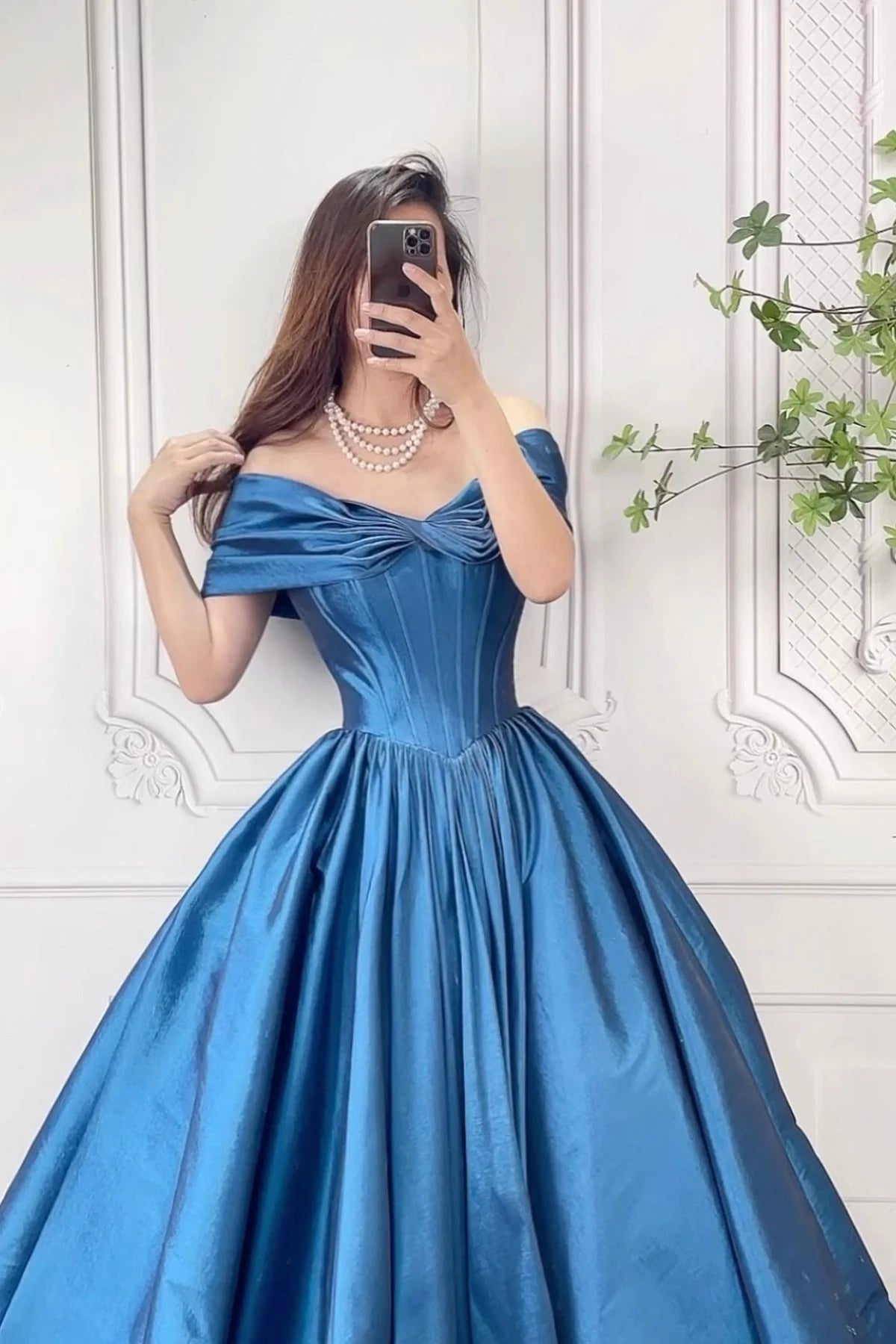 Satin Long Prom Dress with Corset Beautiful Off the Shoulder Evening Party Dress simple gentle atmospheric and unique desi Brin