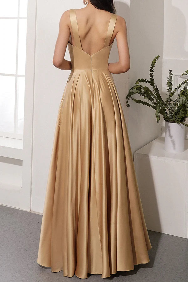 Satin Long Prom Party Dress With Slit Simple gentle atmospheric and unique design
