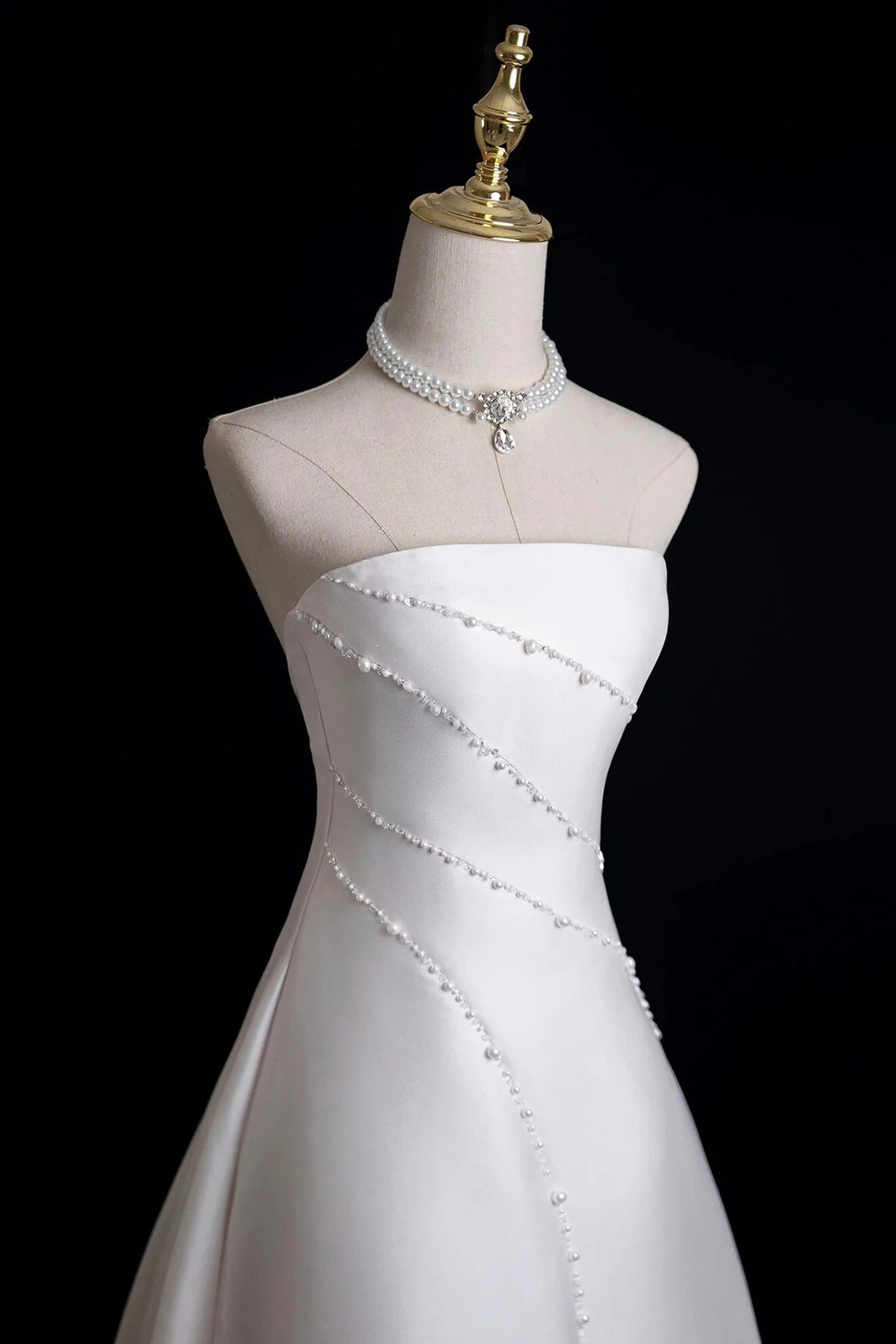 Satin Pearl Long A-Line Prom Dress White Evening Party Dress simple gentle atmospheric and unique desi Bring