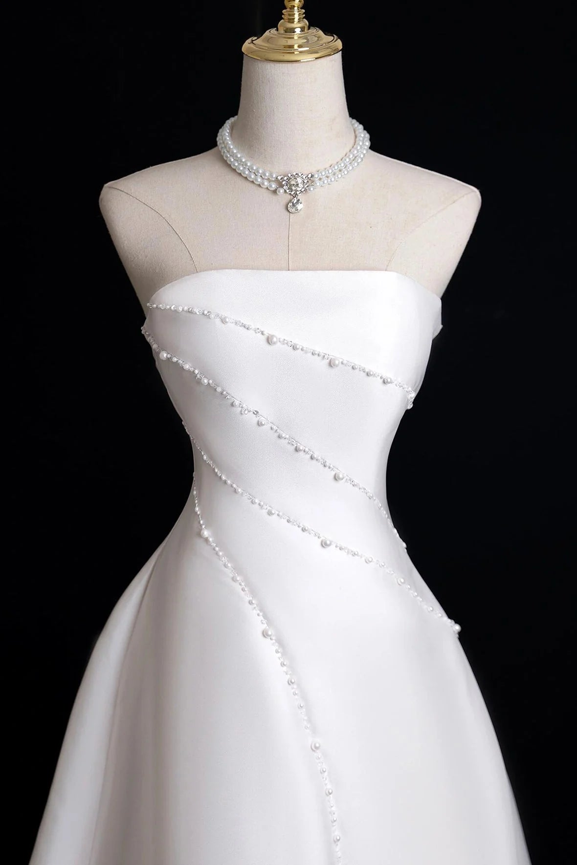 Satin Pearl Long A-Line Prom Dress White Evening Party Dress simple gentle atmospheric and unique desi Bring