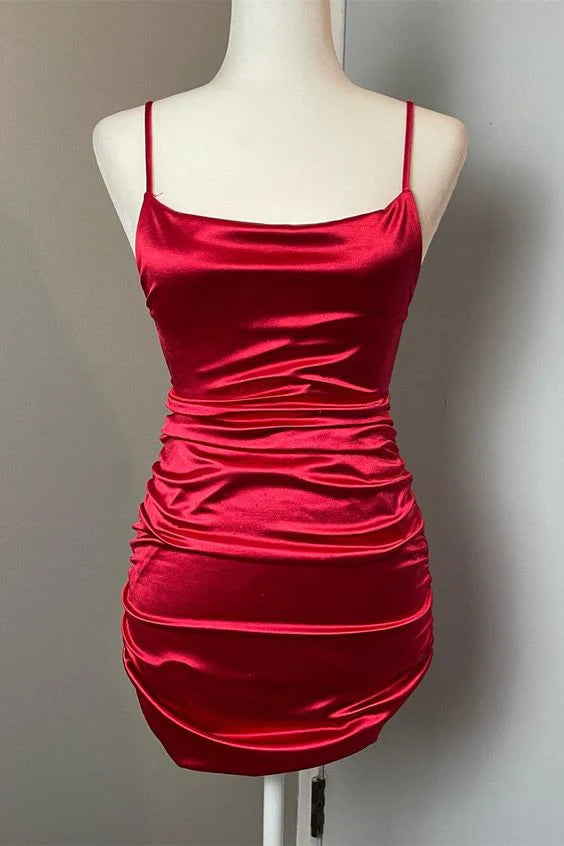 Satin Sheath Straps Homecoming Dress simple gentle atmospheric and unique desi Brin