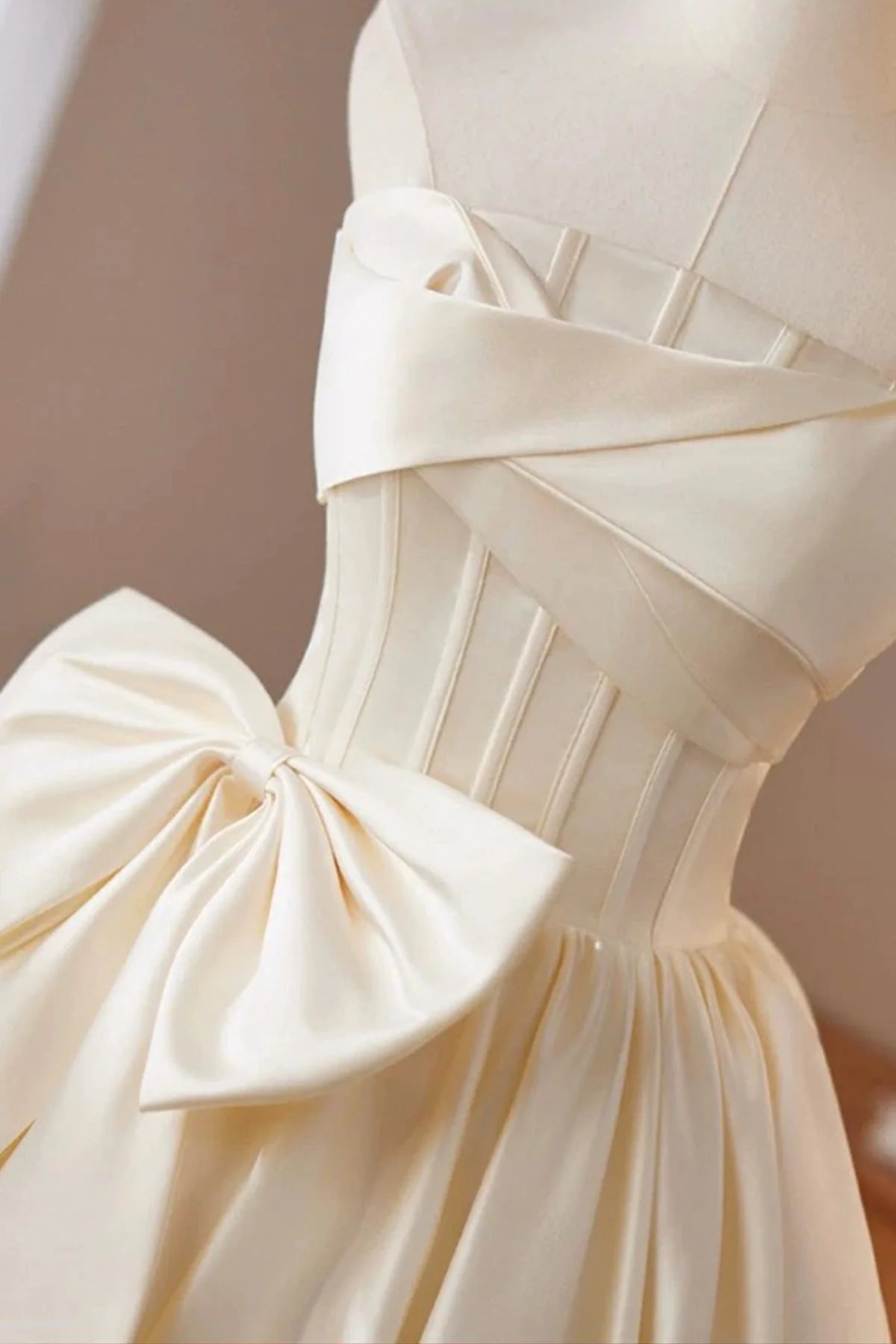 Satin Short Prom Dress A-Line Strapless Party Dress with Corset simple gentle atmospheric and unique desi Brin