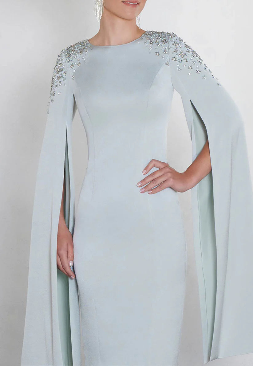 Scoop Long Sleeves Beaded Sleek Sheath Mother of Bride Dress simple gentle atmospheric and unique desi Bring summer colors to enhance whiteness