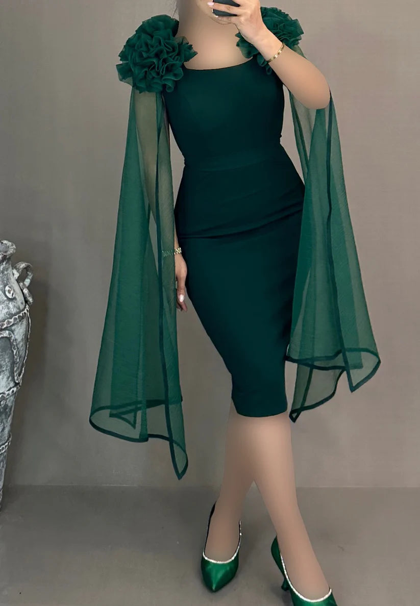 Scoop Long Sleeves Floral Mermaid Knee-Length Mother of Bride Dress simple gentle atmospheric and unique desi Bring summer colors to enhance whiteness