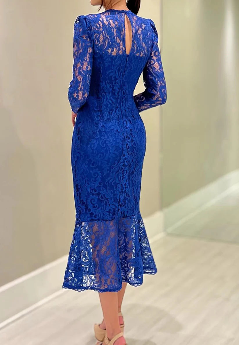 Scoop Long Sleeves Lace Appliques Mermaid Mother of Bride Dress simple gentle atmospheric and unique desi Bring summer colors to enhance whiteness