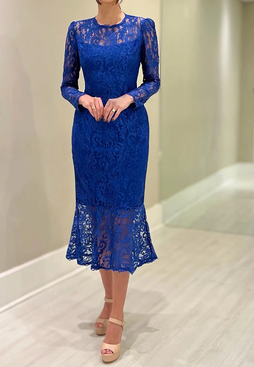 Scoop Long Sleeves Lace Appliques Mermaid Mother of Bride Dress simple gentle atmospheric and unique desi Bring summer colors to enhance whiteness