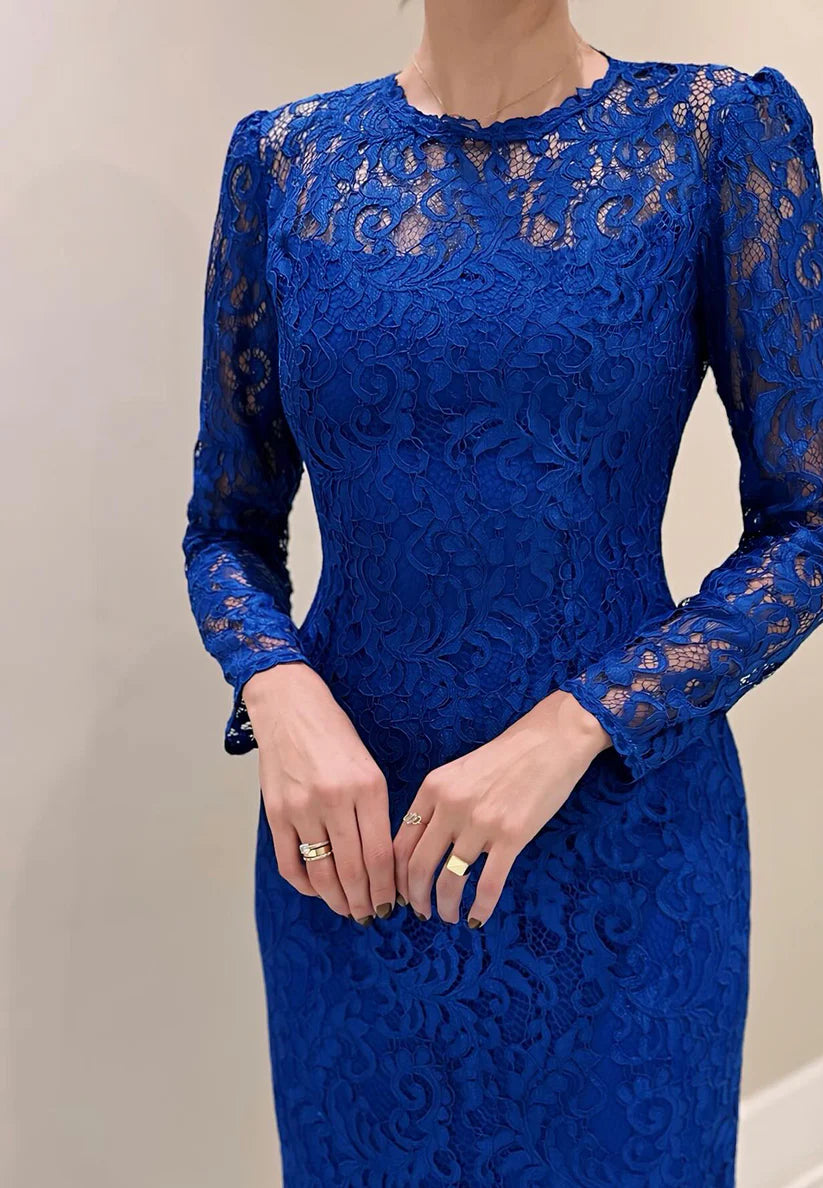 Scoop Long Sleeves Lace Appliques Mermaid Mother of Bride Dress simple gentle atmospheric and unique desi Bring summer colors to enhance whiteness