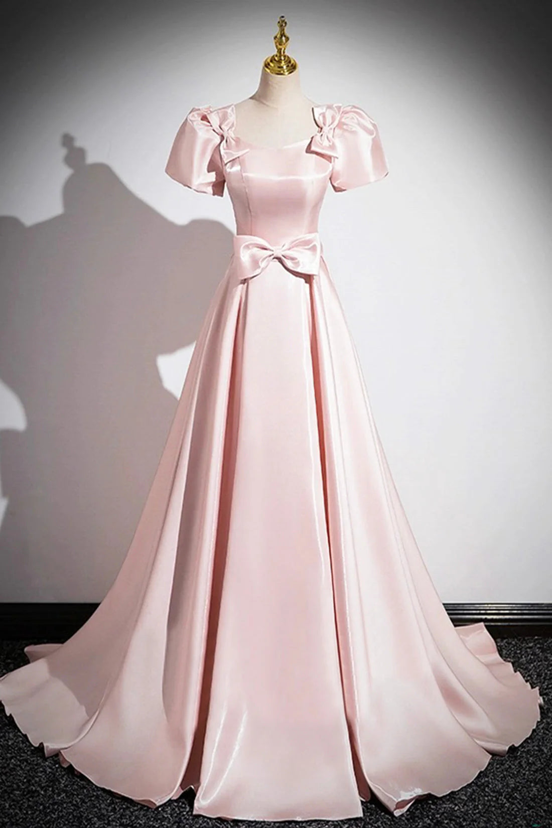 Scoop Neckline Satin Floor Length Prom Dress Short Sleeve A-Line Party Dress simple gentle atmospheric and unique desi Bring summer colors to enhance whitenes