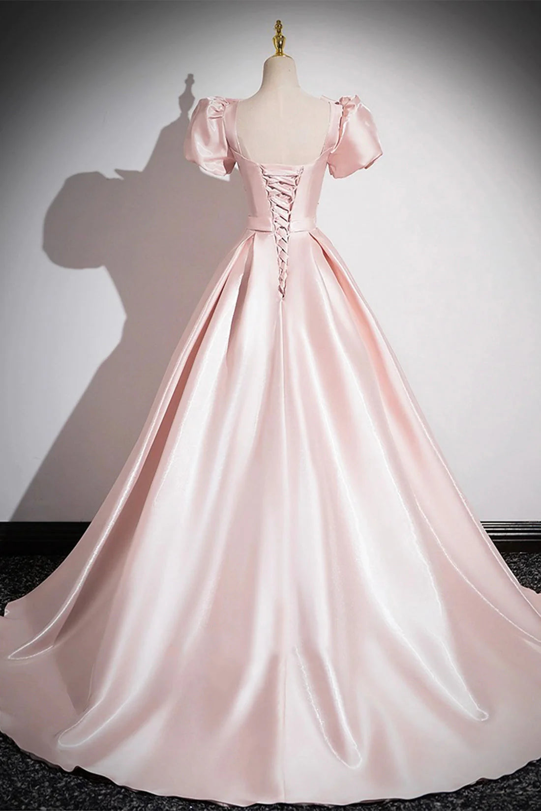 Scoop Neckline Satin Floor Length Prom Dress Short Sleeve A-Line Party Dress simple gentle atmospheric and unique desi Bring summer colors to enhance whitenes