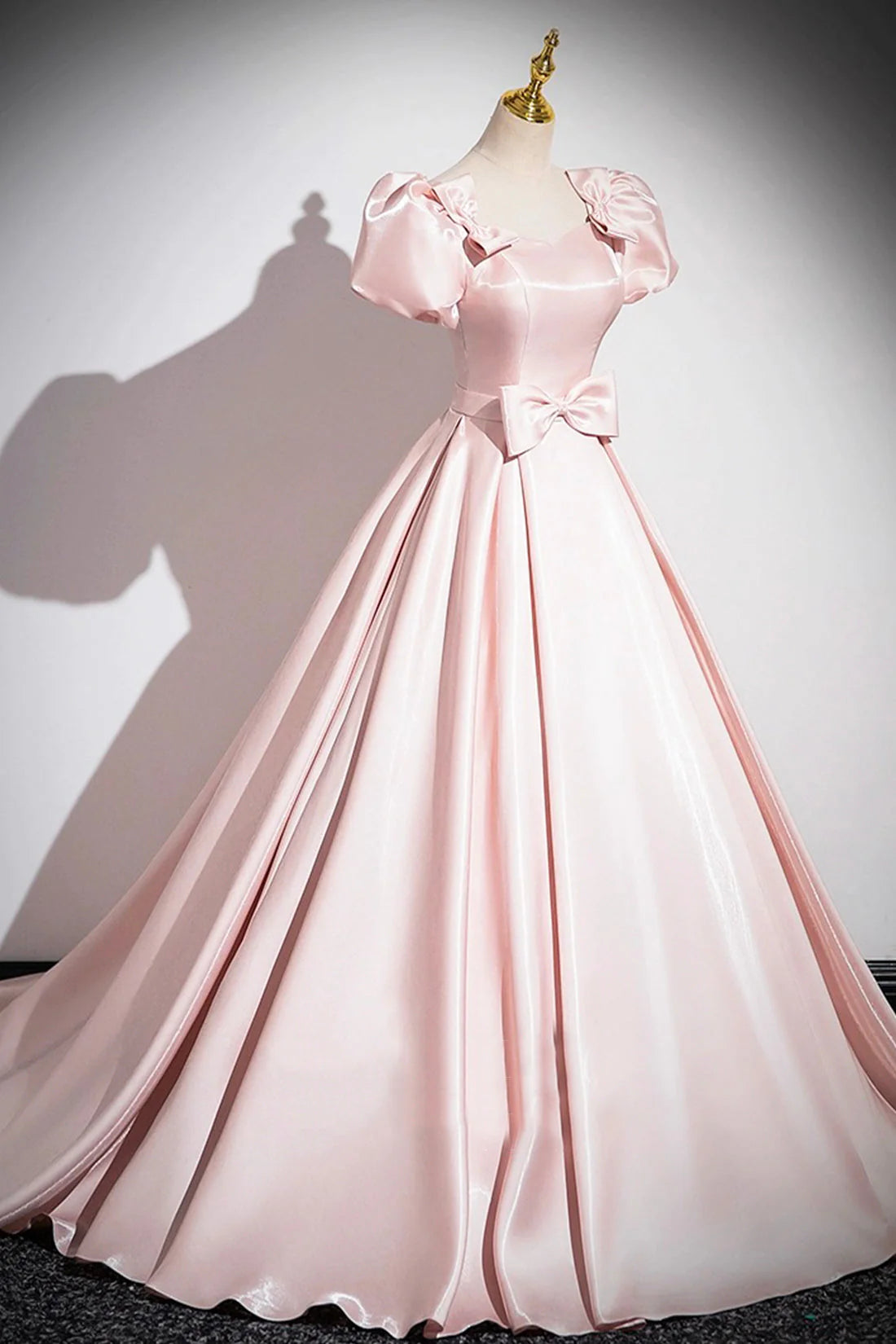 Scoop Neckline Satin Floor Length Prom Dress Short Sleeve A-Line Party Dress simple gentle atmospheric and unique desi Bring summer colors to enhance whitenes
