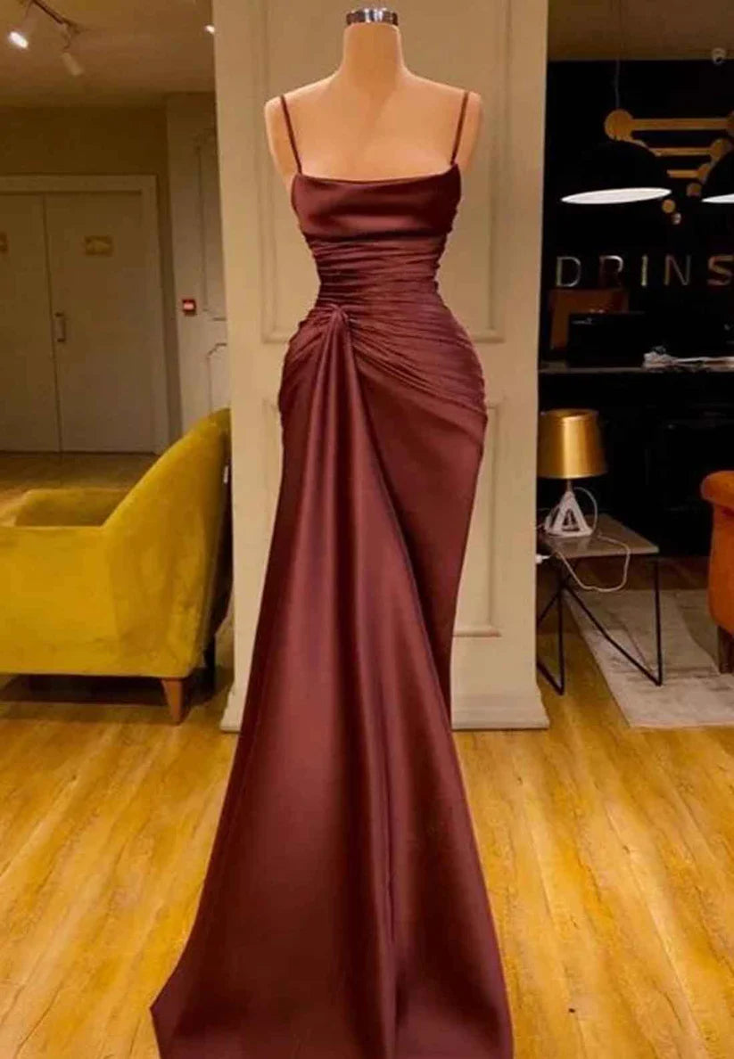 Scoop Spaghetti Straps Pleated Mermaid Prom Dress Formal Dress simple gentle atmospheric and unique desi Bring summer colors to enhance whiteness