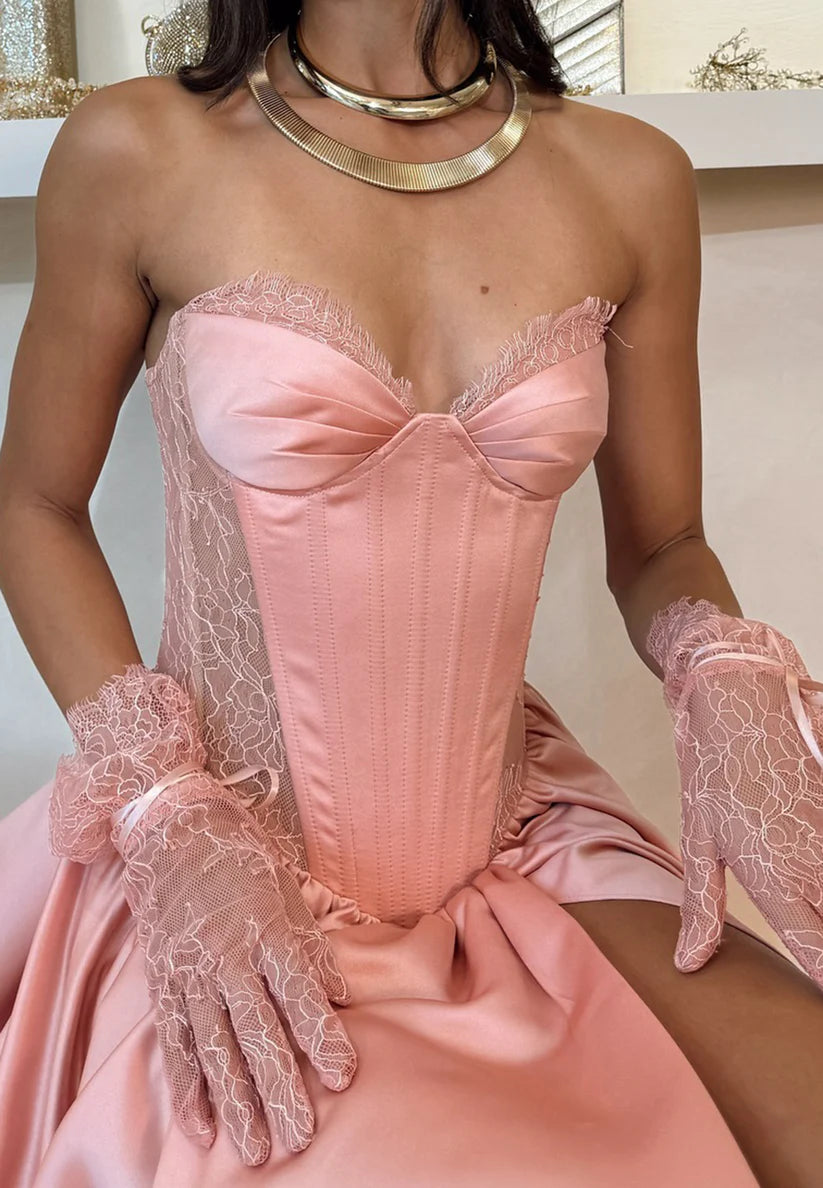 Semi-Sweetheart Strapless Appliques Pleated Prom Dress A-Line Evening Dress simple gentle atmospheric and unique desi Bring summer colors to enhance whiteness