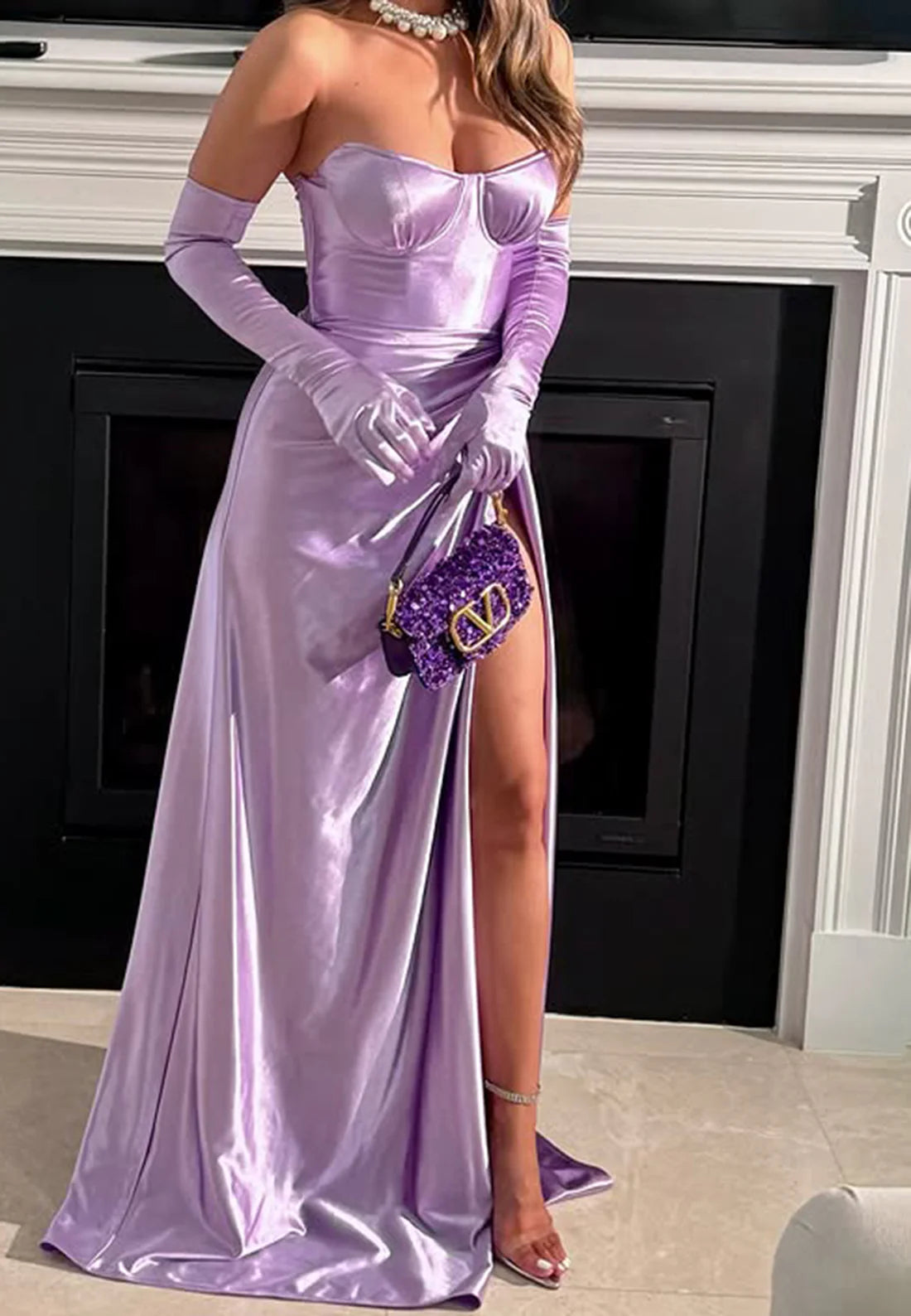 Semi-Sweetheart Strapless Side Slit Ruched Sheath Prom Dress simple gentle atmospheric and unique desi Bring summer colors to enhance whiteness