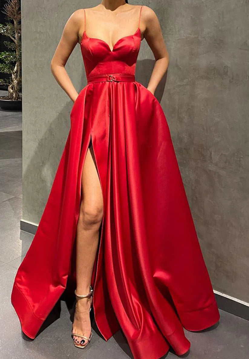 Semi-Sweetheart Straps Pleated A-Line Prom Dress simple gentle atmospheric and unique desi Bring summer colors to enhance whiteness