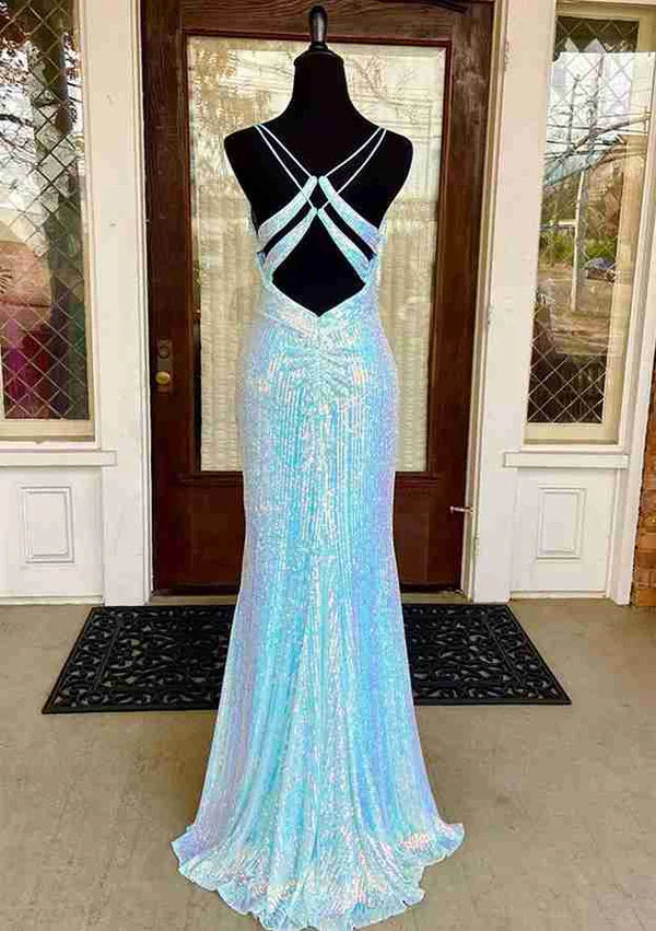 Sequin-Embellished V-Neck Sheath Prom Dress/Evening Dress with Split Simple gentle atmospheric and unique design