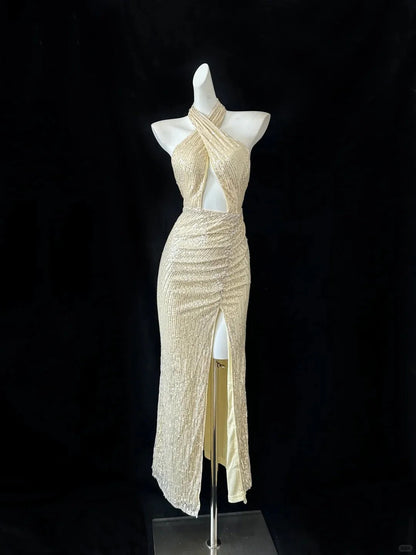 Sequin Elegant Long Ball Gown Evening Dress simple gentle atmospheric and unique desi Bring summer colors to enhance whiteness
