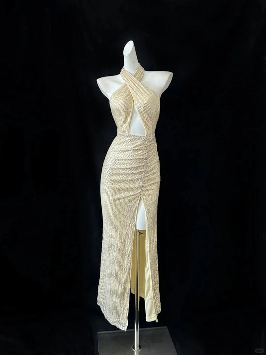 Sequin Elegant Long Ball Gown Evening Dress simple gentle atmospheric and unique desi Bring summer colors to enhance whiteness