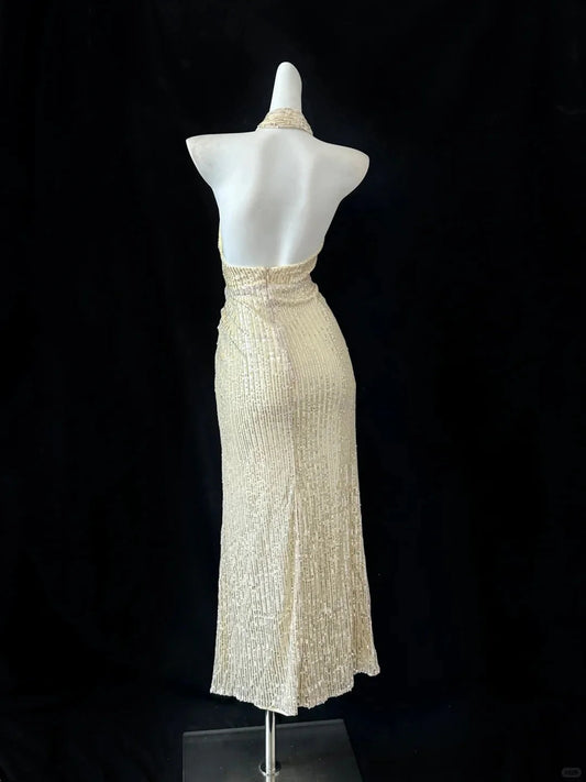 Sequin Elegant Long Ball Gown Evening Dress simple gentle atmospheric and unique desi Bring summer colors to enhance whiteness