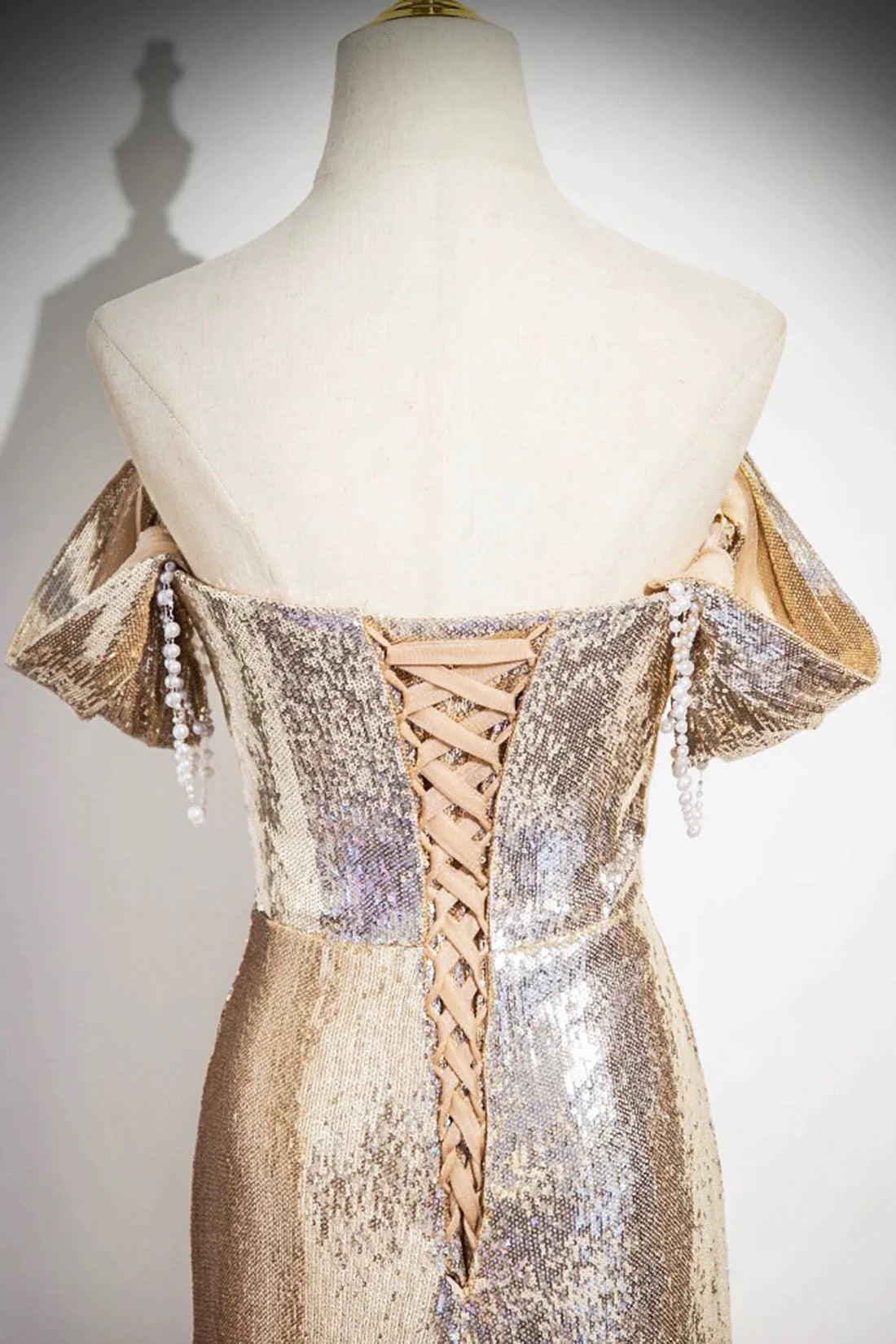 Sequins Long Prom Dress Shiny Off the Shoulder Backless Evening Party Dress simple gentle atmospheric and unique desi Bring summer