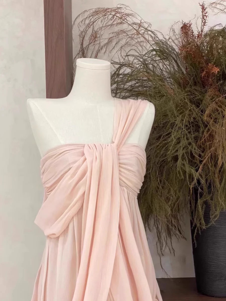 Sexy A Line Ruffled Chiffon Pink Short Women's Holiday Dresses simple gentle atmospheric and unique desi Bring summer colors to enhance whiteness