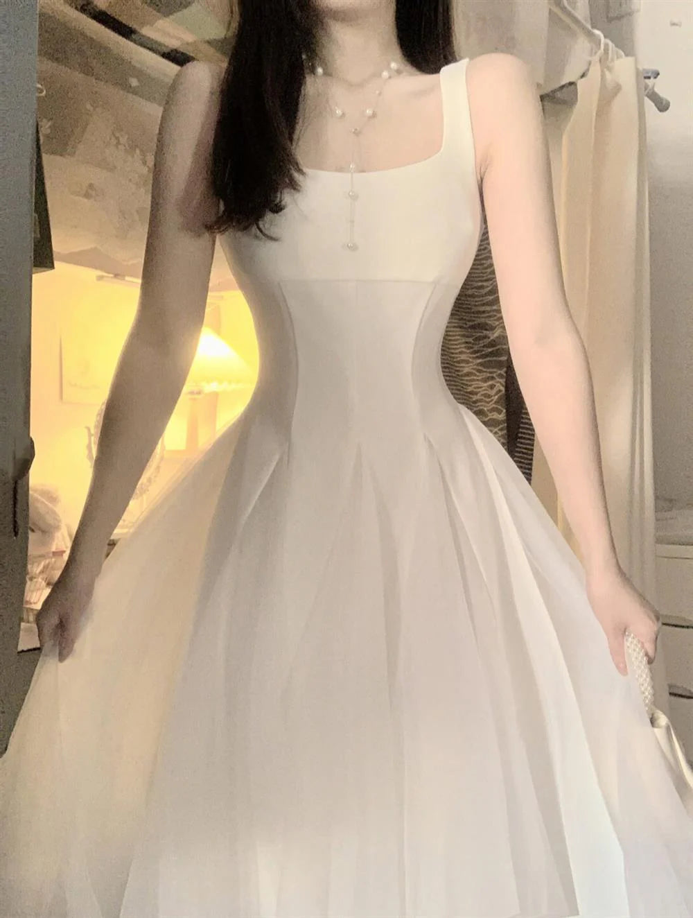 Sexy A Line Square Neckline Party Dress Holiday Dresses Night Dress Birthday Outfits simple gentle atmospheric and unique desi Bring summer colors to enhance whiteness