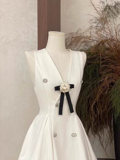 Sexy A Line V Neckline Ruffled White Women's Holiday Dresses simple gentle atmospheric and unique desi Bring summer colors to enhance whiteness