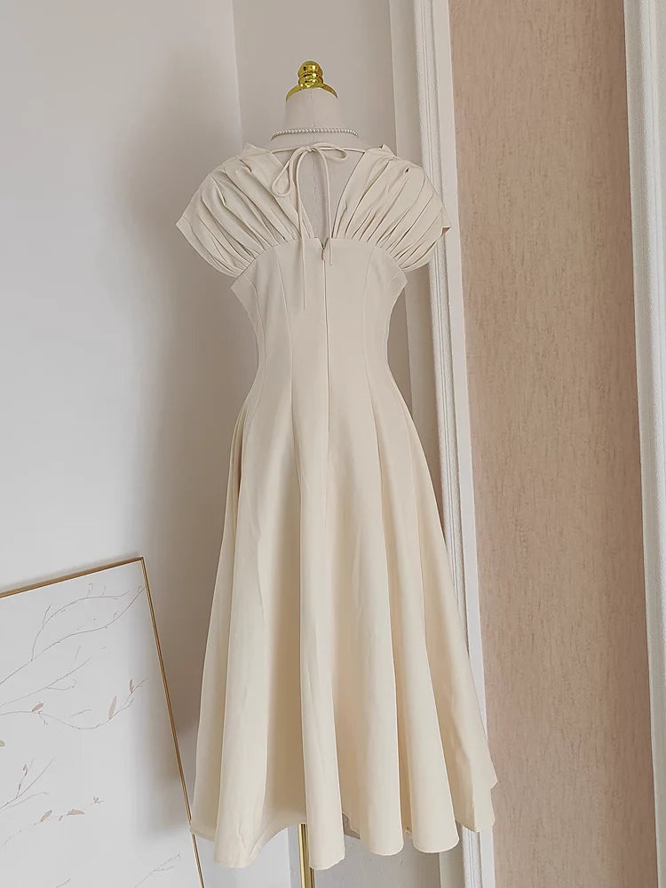 Sexy A Line V neckline Satin Dinner Party Dresses Ivory Birthday Outfits simple gentle atmospheric and unique desi Bring summer colors to enhance whiteness