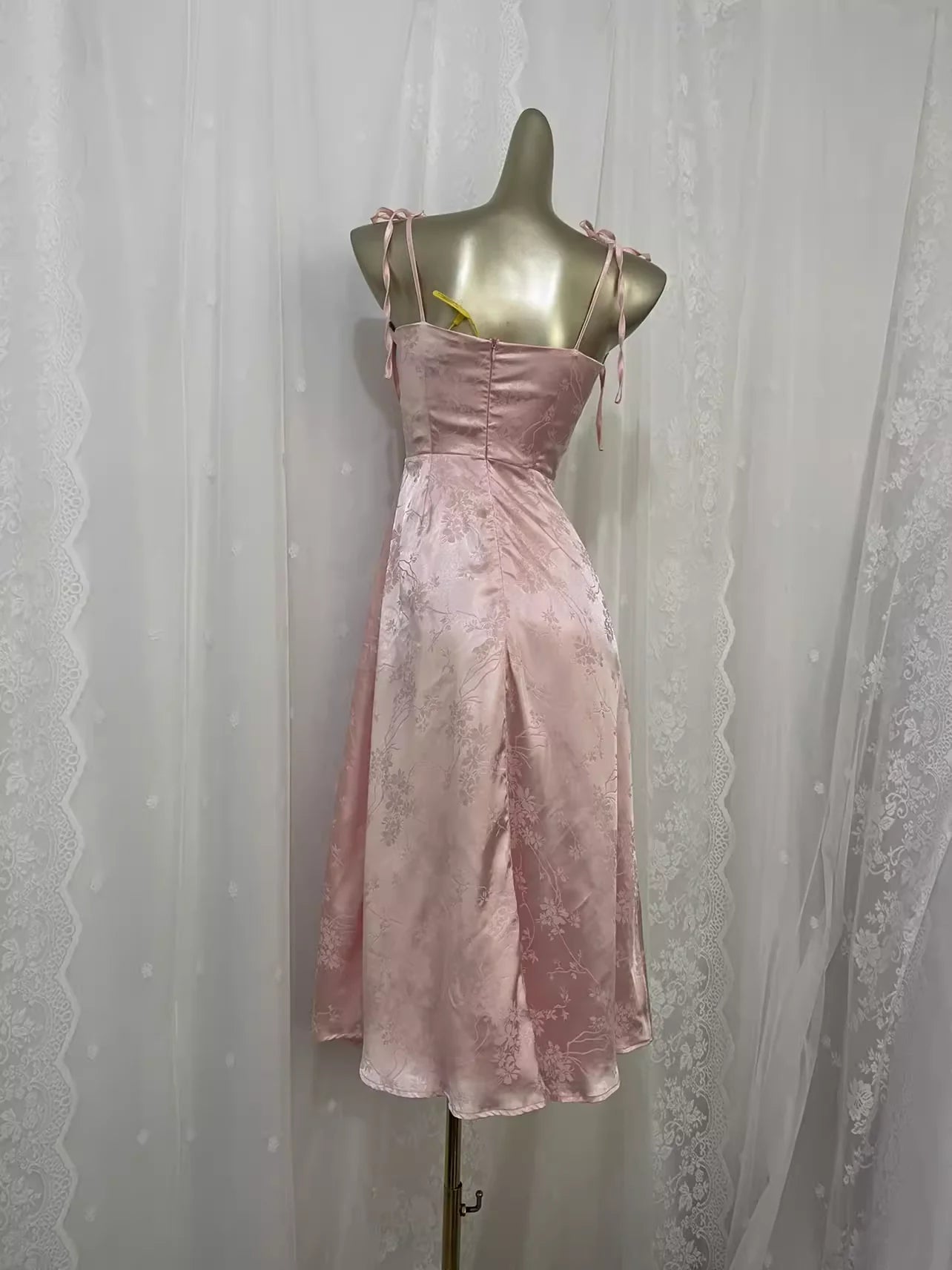 Sexy A line Spagetti Straps Pink Satin Floral Vacation Dress Birthday Dresses simple gentle atmospheric and unique desi Bring summer colors to enhance whiteness
