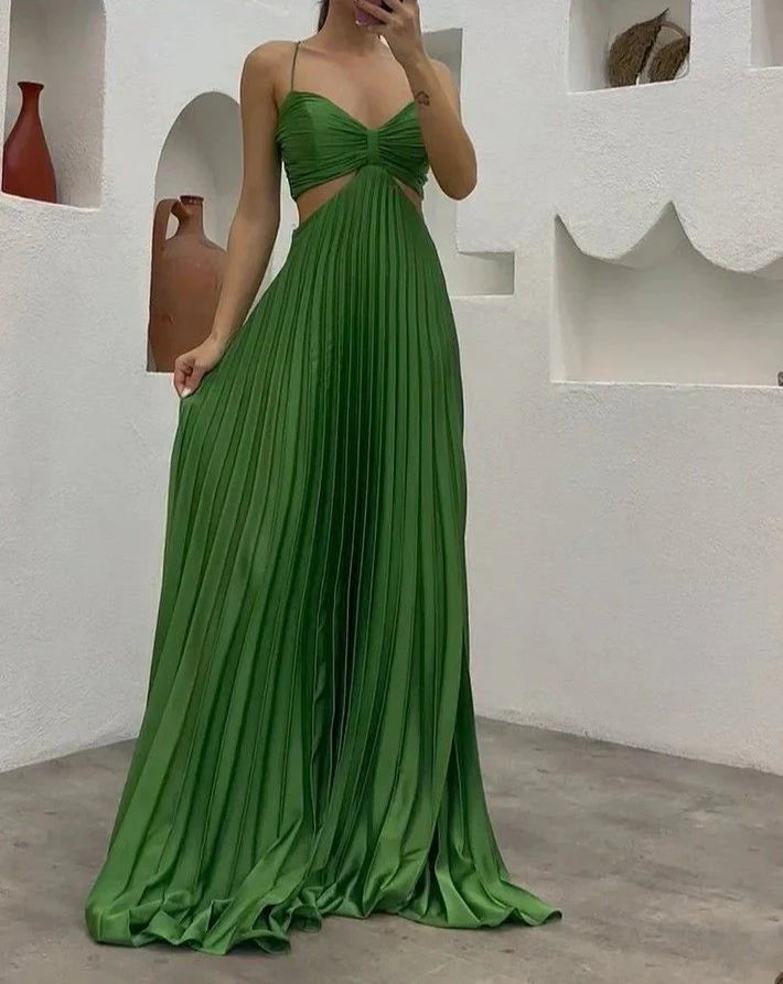 Sexy A line Spaghetti Straps Dark Green Long Prom Dresses Formal Summer Wedding Guest Dresses Wedding Guest Outfit simple gentle atmospheric and unique desi Bring summer colors to enhance whiteness