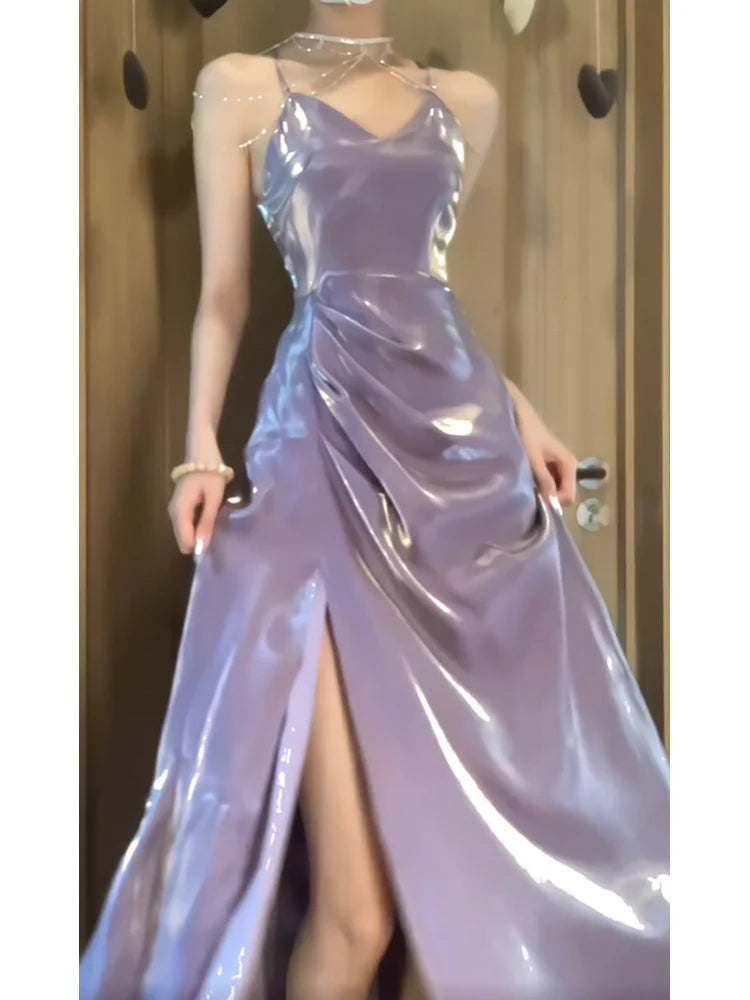 Sexy A line Spaghetti Straps Grape Women's Beach Dress Slit Vacation Dresses Birthday Dress simple gentle atmospheric and unique desi Bring summer colors to enhance whiteness