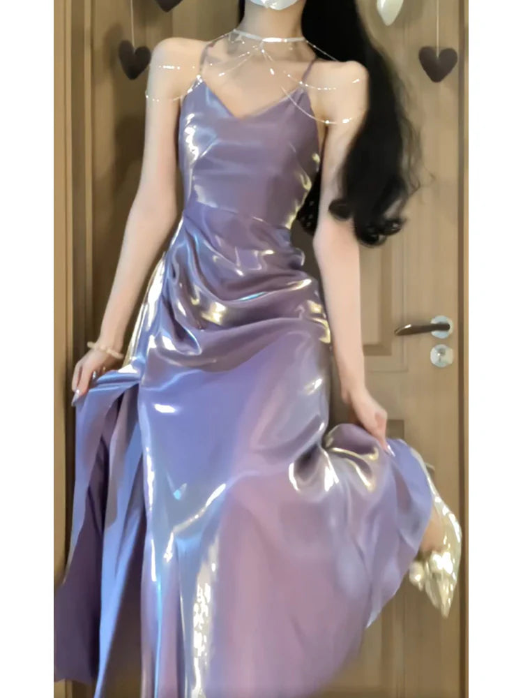 Sexy A line Spaghetti Straps Grape Women's Beach Dress Slit Vacation Dresses Birthday Dress simple gentle atmospheric and unique desi Bring summer colors to enhance whiteness