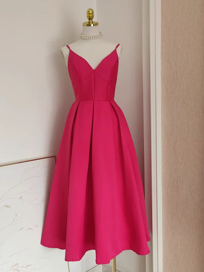 Sexy A line Spaghetti Straps Hot Pink Vacation Dress Satin Women Birthday Dresses simple gentle atmospheric and unique desi Bring summer colors to enhance whiteness