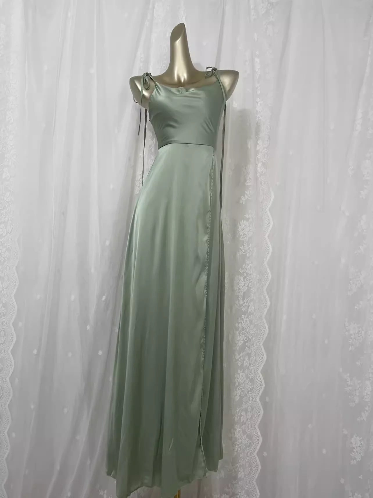 Sexy A line Spaghetti Straps Sage Green Long Vacation Dress Birthday Dresses simple gentle atmospheric and unique desi Bring summer colors to enhance whiteness