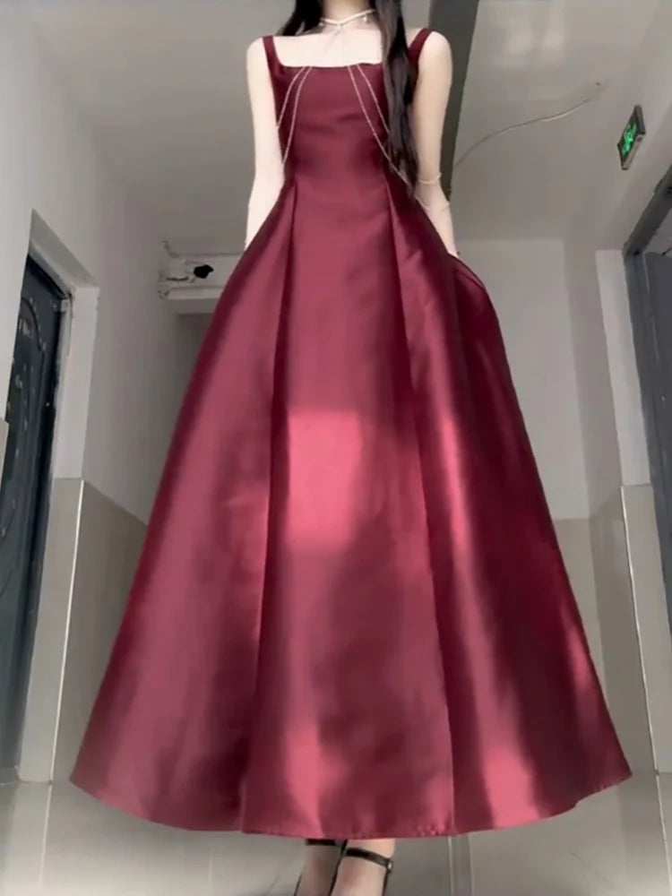 Sexy A line Square Neckline Sleeveless Women's Burgundy Holiday Dress Vacation Dresses Birthday Dress simple gentle atmospheric and unique desi Bring summer colors to enhance whiteness