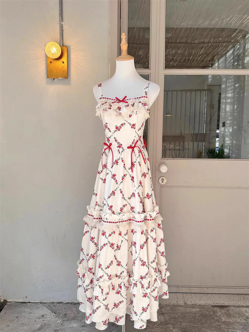 Sexy A line Square Neckline Sleeveless Women's Red Floral Holiday Dress Vacation Dresses Birthday Dress simple gentle atmospheric and unique desi Bring summer colors to enhance whiteness
