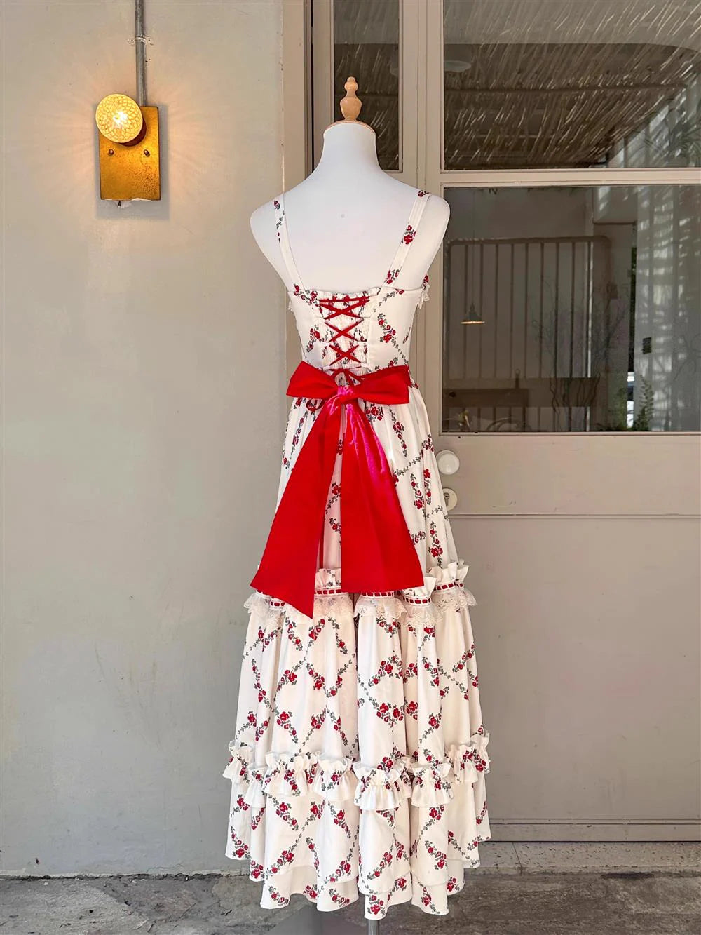 Sexy A line Square Neckline Sleeveless Women's Red Floral Holiday Dress Vacation Dresses Birthday Dress simple gentle atmospheric and unique desi Bring summer colors to enhance whiteness