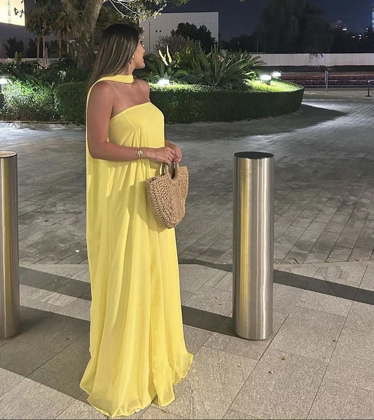 Sexy A line Strapless Yellow Chiffon Long Prom Dresses Formal Summer Wedding Guest Dresses Wedding Guest Outfit simple gentle atmospheric and unique desi Bring summer colors to enhance whiteness