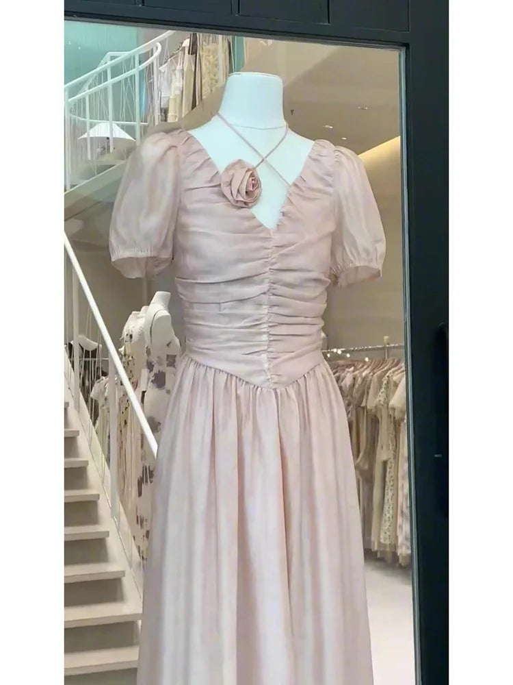 Sexy A line V Neckline Pink Chiffon Beach Dress Women's Vacation Dresses simple gentle atmospheric and unique desi Bring summer colors to enhance whiteness