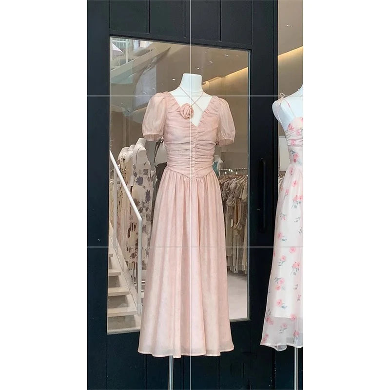 Sexy A line V Neckline Pink Chiffon Beach Dress Women's Vacation Dresses simple gentle atmospheric and unique desi Bring summer colors to enhance whiteness