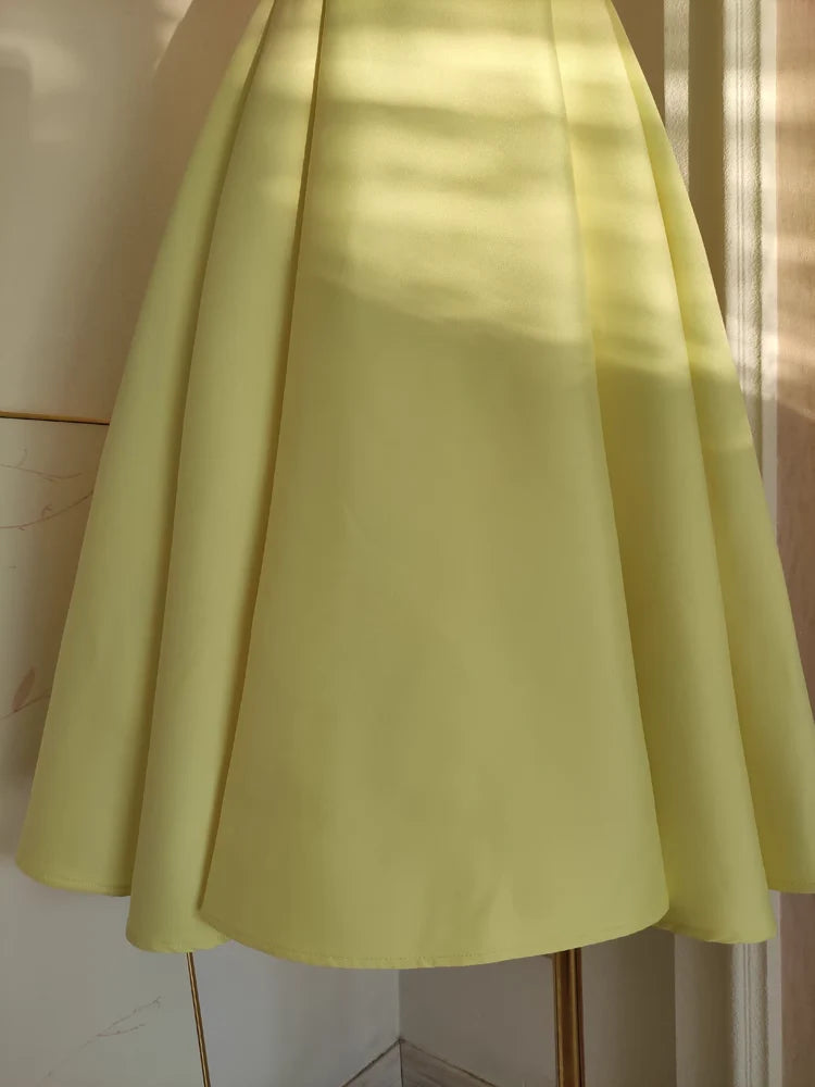 Sexy A line V neckline Satin Knee Length Homecoming Dresses Yellow Birthday Outfits simple gentle atmospheric and unique desi Bring summer colors to enhance whiteness