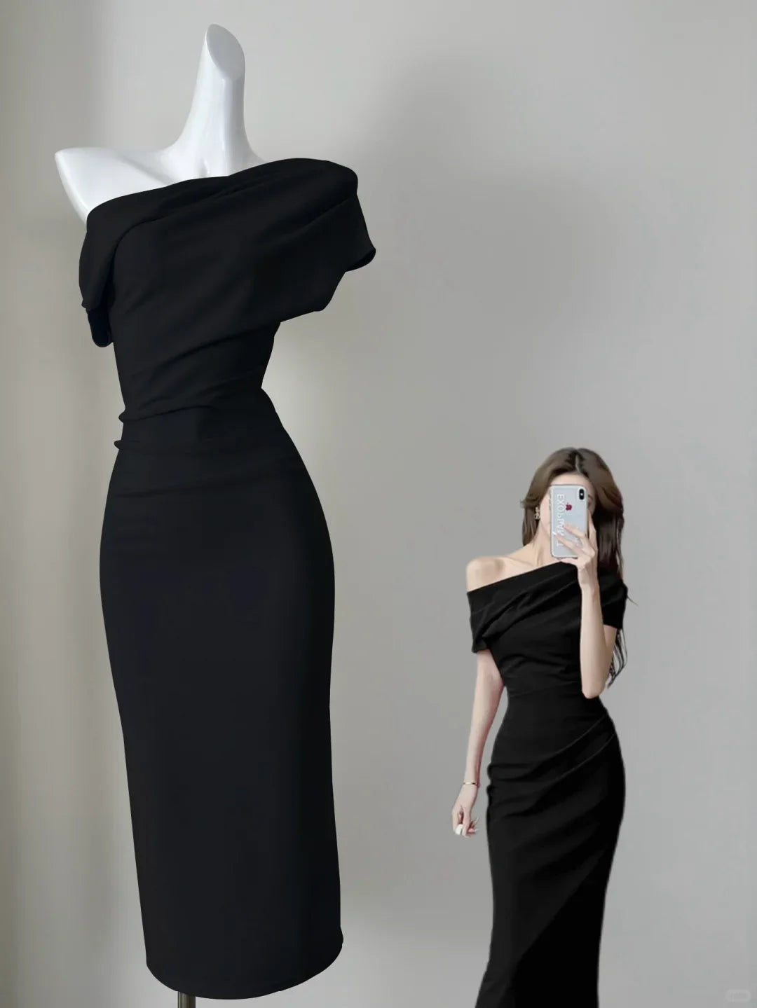 Sexy Black One Shoulder Satin Sheath Party Dress Cocktail Dress simple gentle atmospheric and unique desi Bring summer colors to enhance whiteness