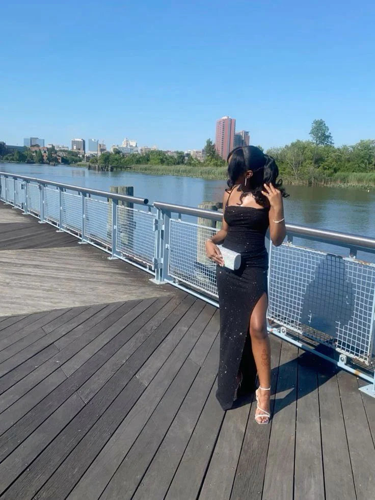 Sexy Black Sheath Long Evening Dress Party Gown with Slit simple gentle atmospheric and unique desi Bring summer colors to enhance whiteness