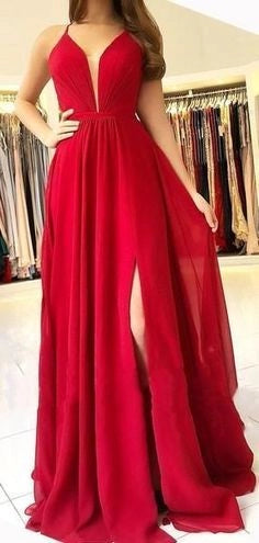 Sexy Bright Red Halter Side Slit Long Evening Prom Dresses Cheap Sweet Dresses  simple gentle atmospheric and unique desi Bring summer colors to enhance whiteness