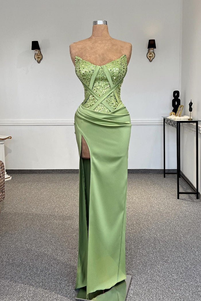 Sexy Column Strapless Sleeveless Sequined Satin Evening Dress for Women Simple gentle atmospheric and unique design