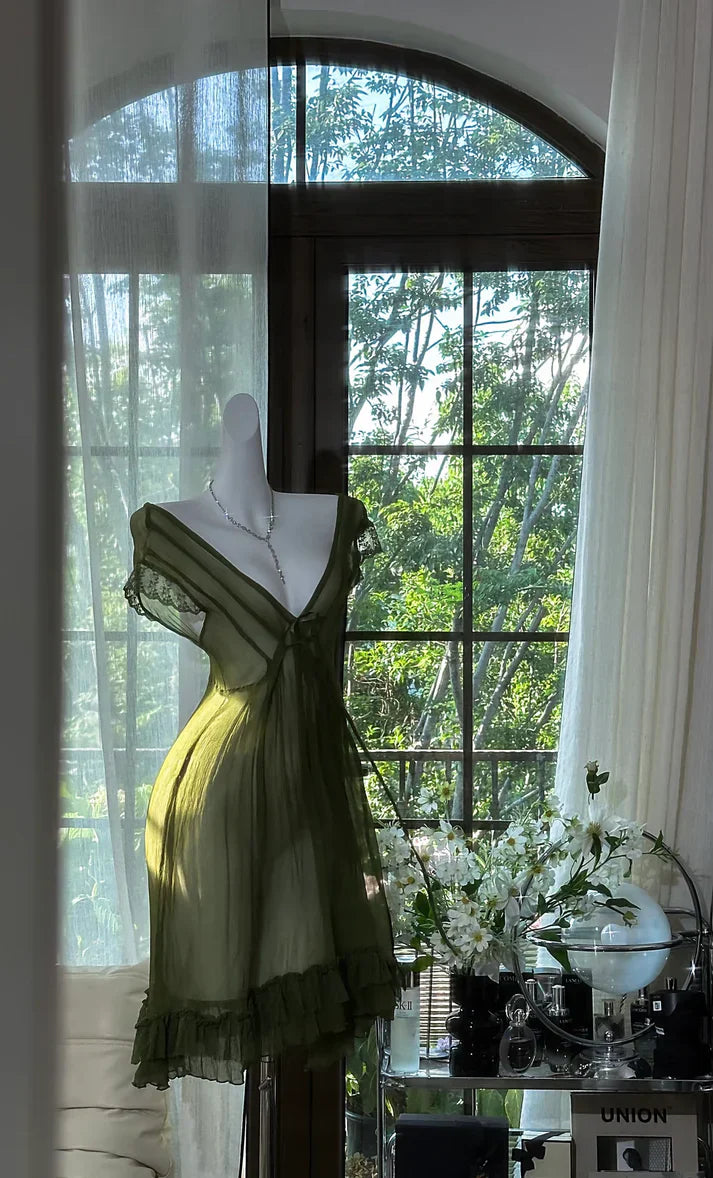 Sexy Dark Green Flowy A Line V Neck Chiffon Short Homecoming Dress Cocktail Dress simple gentle atmospheric and unique desi Bring summer colors to enhance whiteness