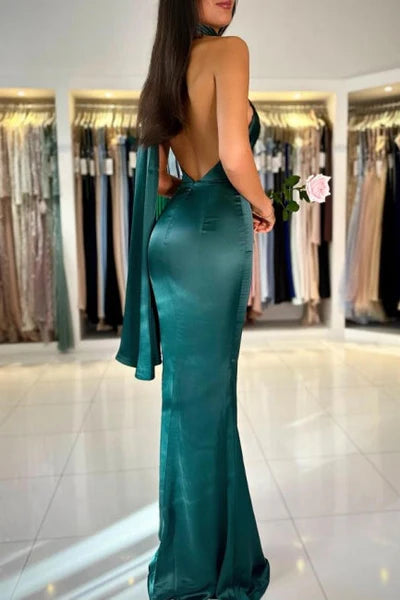 Sexy Dark Green Sleeveless High neck mermaid Prom Dress Simple gentle atmospheric and unique design  ﻿