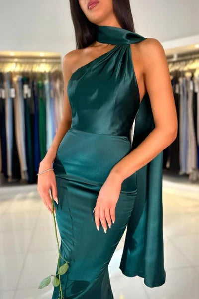 Sexy Dark Green Sleeveless High neck mermaid Prom Dress Simple gentle atmospheric and unique design  ﻿