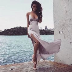 Sexy Formal Dress,Silk Satin Long Prom Dress With Slit simple gentle atmospheric and unique desi Bring summer colors to enhance whiteness