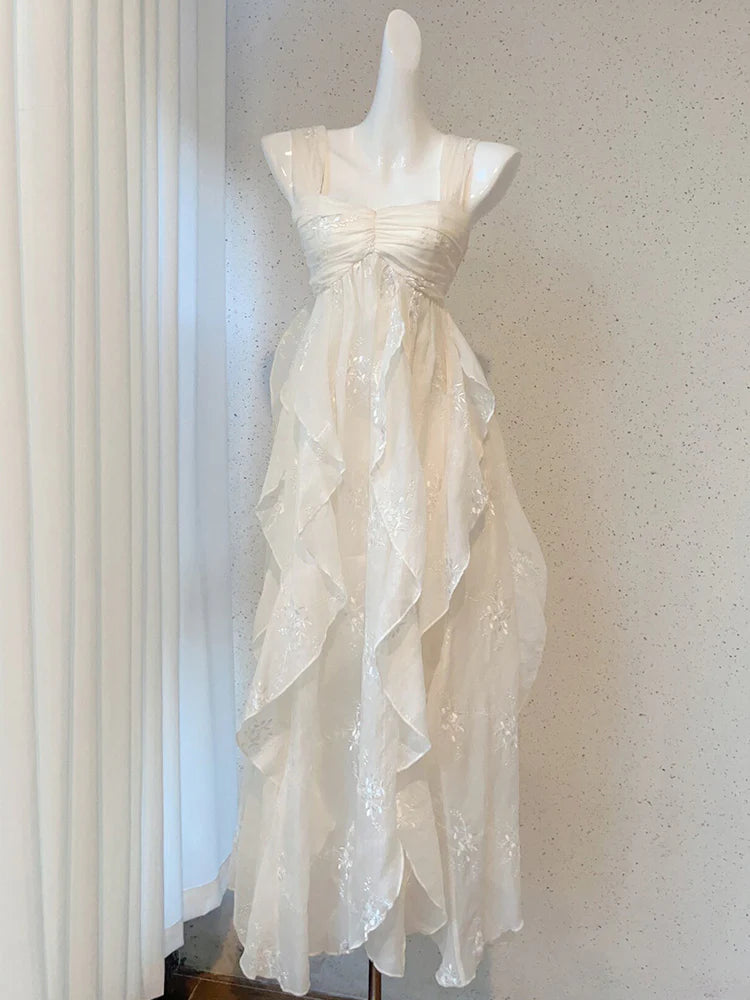 Sexy French High Low Square Neckline Christmas Dress Ivory Birthday Dresses Birthday Outfits simple gentle atmospheric and unique desi Bring summer colors to enhance whiteness