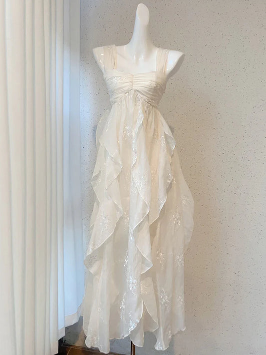 Sexy French High Low Square Neckline Christmas Dress Ivory Birthday Dresses Birthday Outfits simple gentle atmospheric and unique desi Bring summer colors to enhance whiteness
